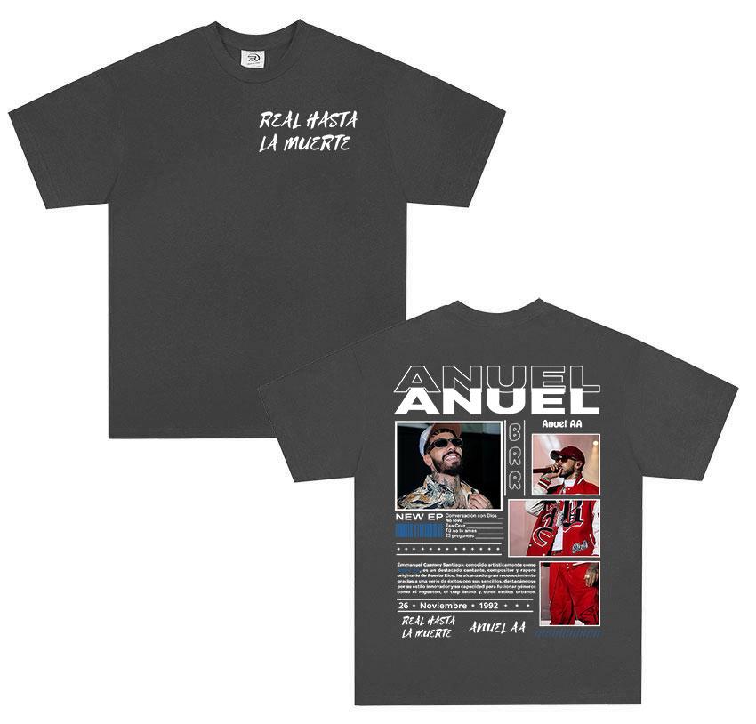 Rapper Anuel AA Real Hasta La Muerte Tour 2025 Album T Shirts Mens Fashion Hot Sale Tshirt Hip Hop Gothic Short Sleeve Tshirt