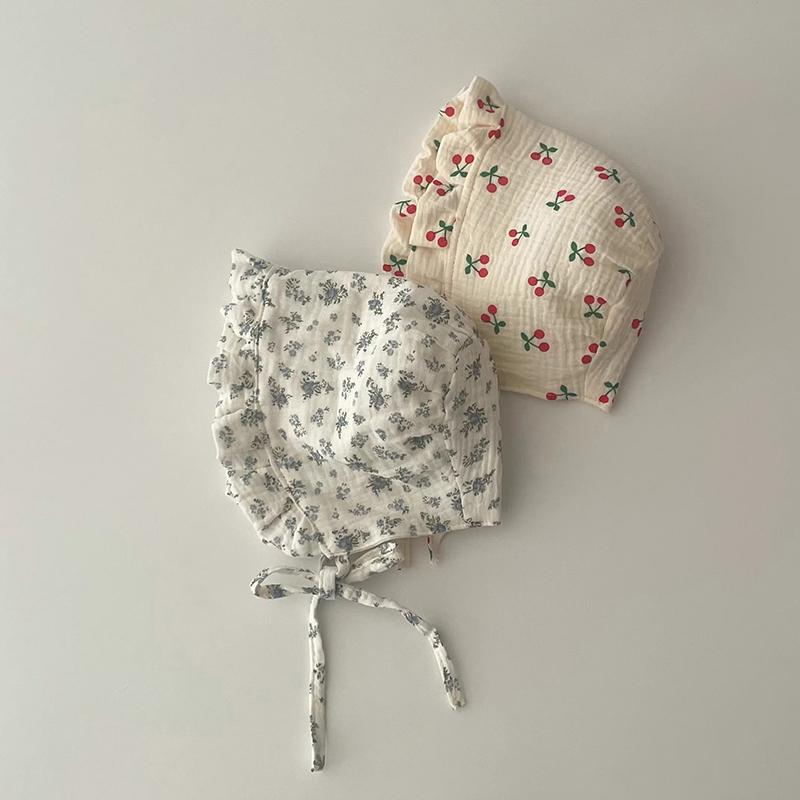 Sweet Baby Girls Court Hat Cute Dot Flower Newborn Baby Palace Hats Soft Cotton Infant Outdoor Sunshade Hats