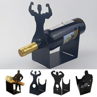 Yousheng Muskelmann Weinflaschenhalter Schwarzes Metall Weinregal Theke Freistehend Weinlagerregal Lustiges Erwachsenen Tischmittelstück