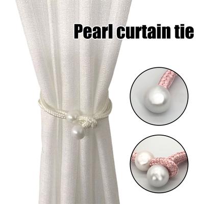 Curtain Tiebacks Adjustable Big Pearl Curtain Straps Cotton Hand Woven Tie Back Decorative Rope Holdbacks for Curtains Draperie