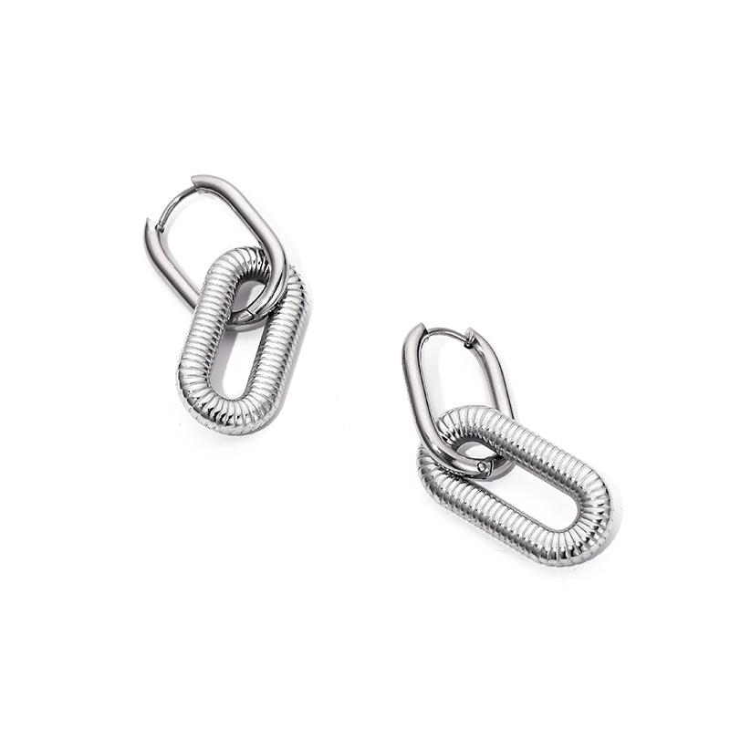 Classic Stainless Steel Double Loop Design Hoop Earrings For Women Geometric Oval Punk Hip Hop Gold Silver Color Huggie Jewelry