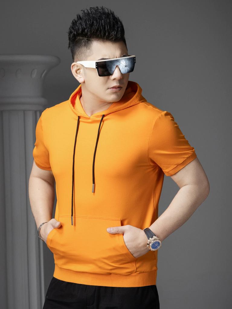 Europäischer Stil Einfarbiges Kapuzen-Kurzarm-T-Shirt für Herren, Sommer Trendiges Schlank geschnittenes Halbarm-Kapuzensweatshirt, Sportlich Lässig Hoodie