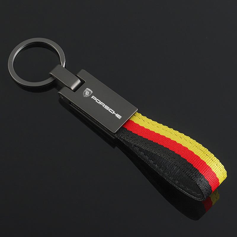 

New Zinc Alloy Nylon Tricolor Woven Belt Car Keychain For Porsche Panamera Spyder Carrera Macan Cayman Cayenne 911 970 981 991