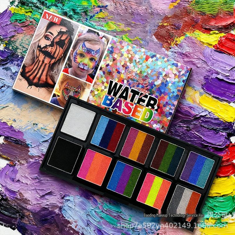 Multi-Color Water-Soluble Face  Body Paint Palette for Halloween  World Cup 10-grid gradient multi-color