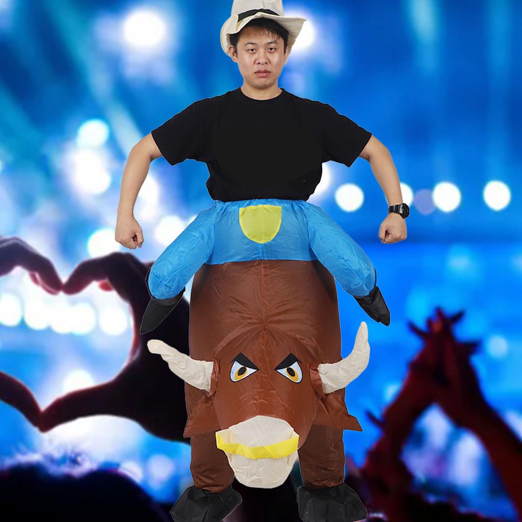 Aufblasbares Bullen Kostüm zum Draufsitzen Kostüm Effiziente aufblasung Bequeme elastische Bänder mit Gebläse für Erwachsene für Halloween