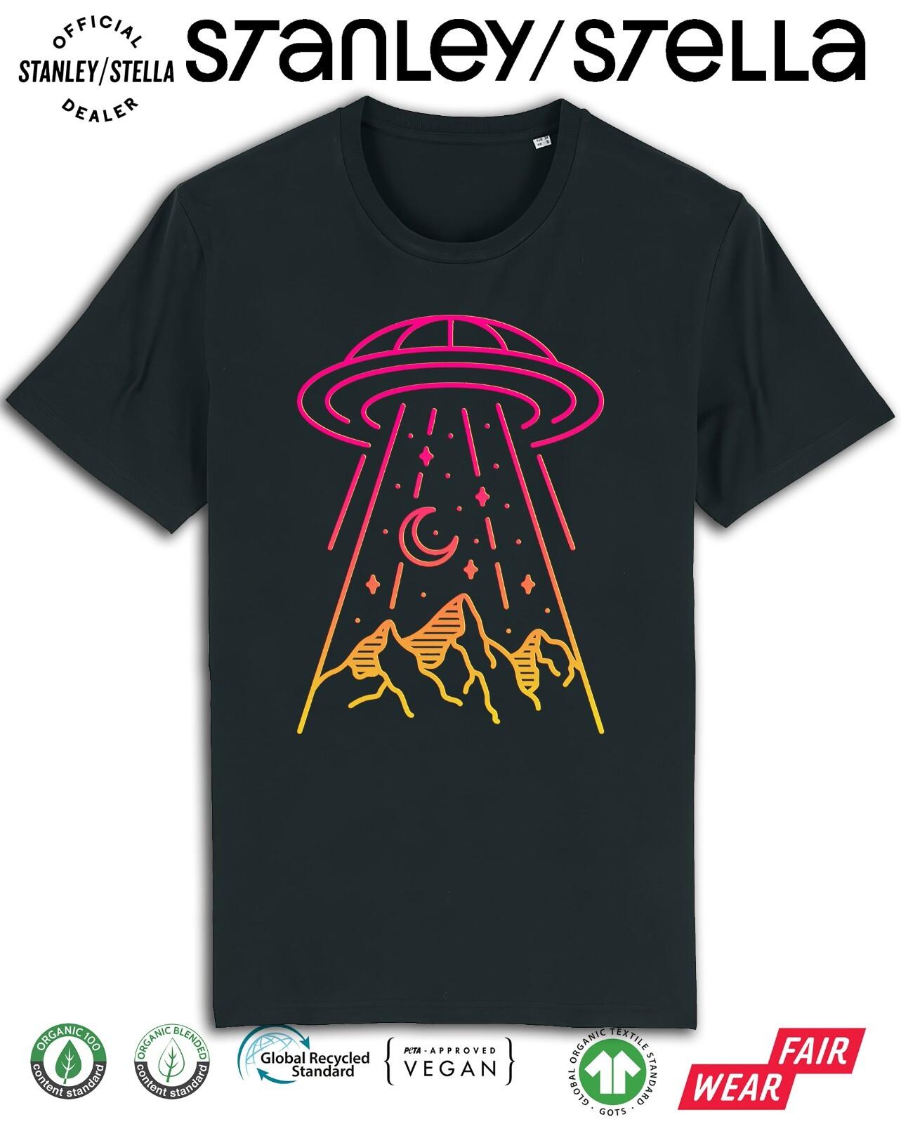 Mens Flying Saucer Line art T-Shirt Mens Womens Tees Top Funny UFO Cotton Aliens Costume Tee S