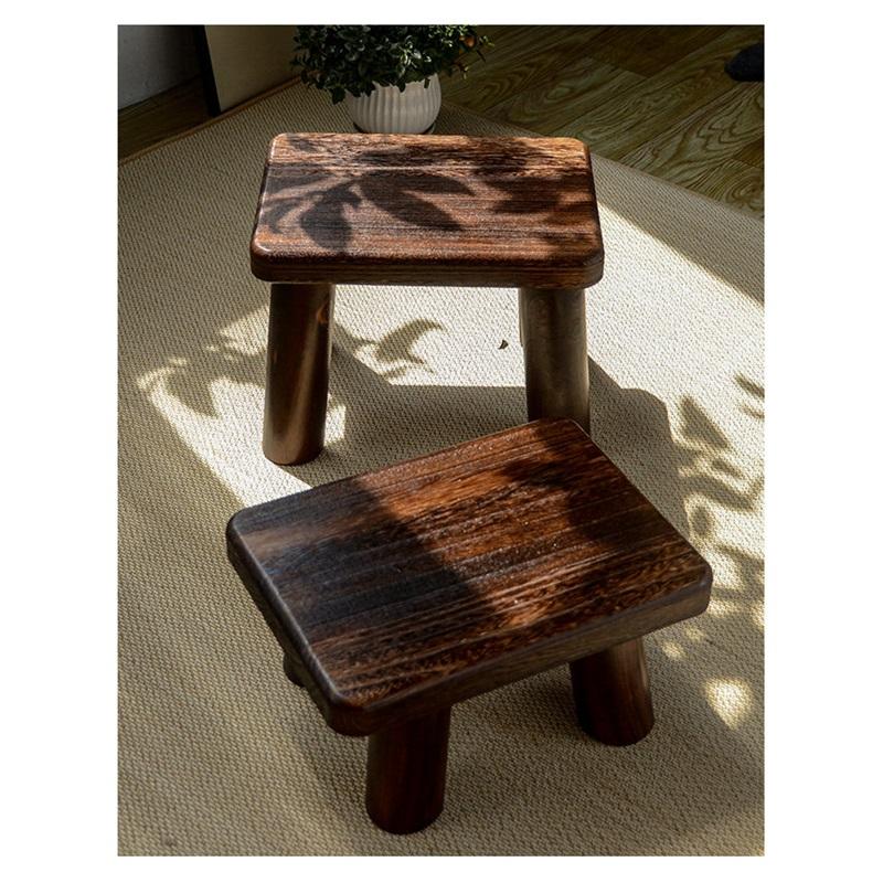 Modern Minimalist Solid Wood Stool, Small Square Low Bench, Home Shoe Changing Stool for Entryway Living Room Tea Table