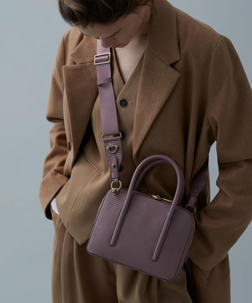 Sac à main Toff & Loadstone Jolly Mini Boston Lézard avec Bandoulière, Cuir Gaufré, Taille Unique, Marron et Rose Poussiéreux