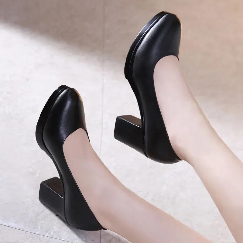 6cm Small Size 32-43 Shallow Formal Dress Shoes Women Pumps 2025 Black Med Block Heels Shoes Platform for Office Court Work Mom