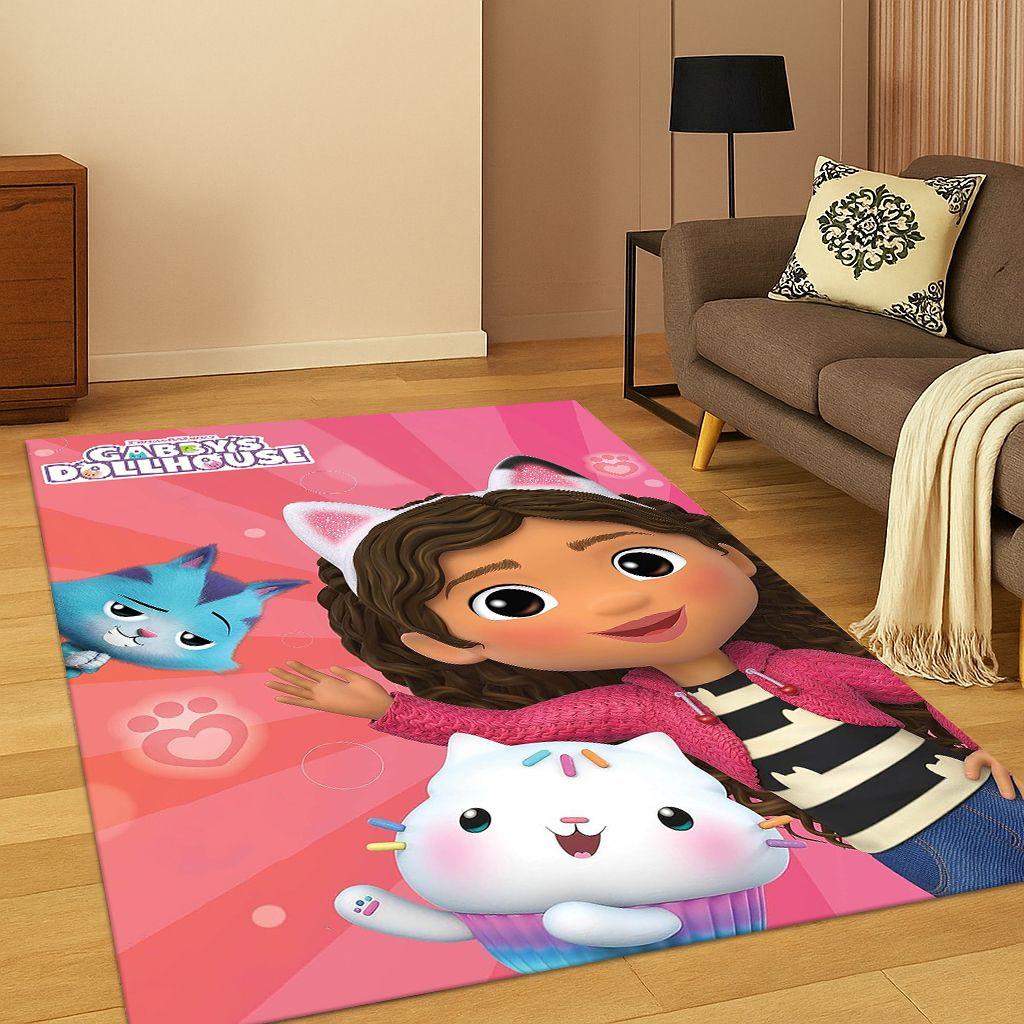 Tappeto Cartoon Bambina Casa delle Bambole di Gabby, Tappetino per Camera da Letto, Soggiorno, Divano, Zerbino, Decorazione Casa, Tappeto Area Giochi Bambini Antiscivolo Regalo