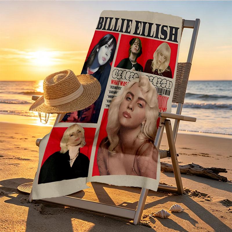 Billie Eilish Print Beach Towel Design, Soft, Lightweight. for Home Bathroom, Spa, Pool, Yoga, Surfing, Camping, Gift for Family, Friend