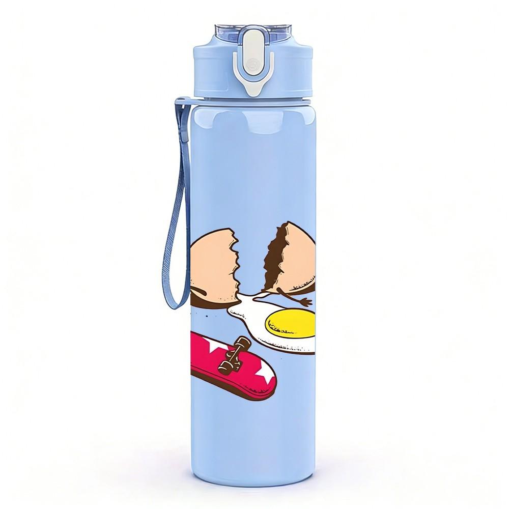 1PC Kids Sledding Winter Cartoon Print 750ml Color Plastic Sports Water Bottle Leakproof Flip Straw Lid Suitable for Sports Office Home Use