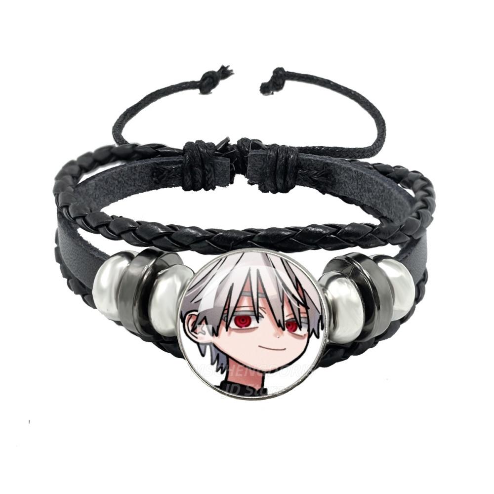 Manga Gokurakugai Cartoon Character Glass Cabochon Black Leather Bangle Bracelet Jewelry Charm Fans Gift MS013