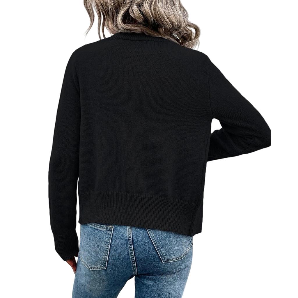 Women's Casual V-Neck Single-Breasted Long-Sleeved Knit Cardigan Long-Sleeved Knit Cardigan Top