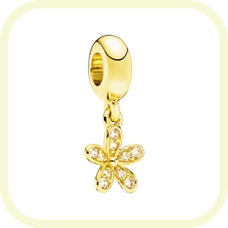 New Golden Flowers Collection Charm Bead Lucky Shamrock Rose in Bloom Daisy Flower Safety Chain Compatible With Authentic Bracelets Do It Yourself Jew