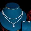 CMM Chic Dangle Drop Runde Zirkon 2 Schichten Mehrere Halskette Frauen Hochzeit Bankett Schmuck Sets Braut Kostüm Zubehör