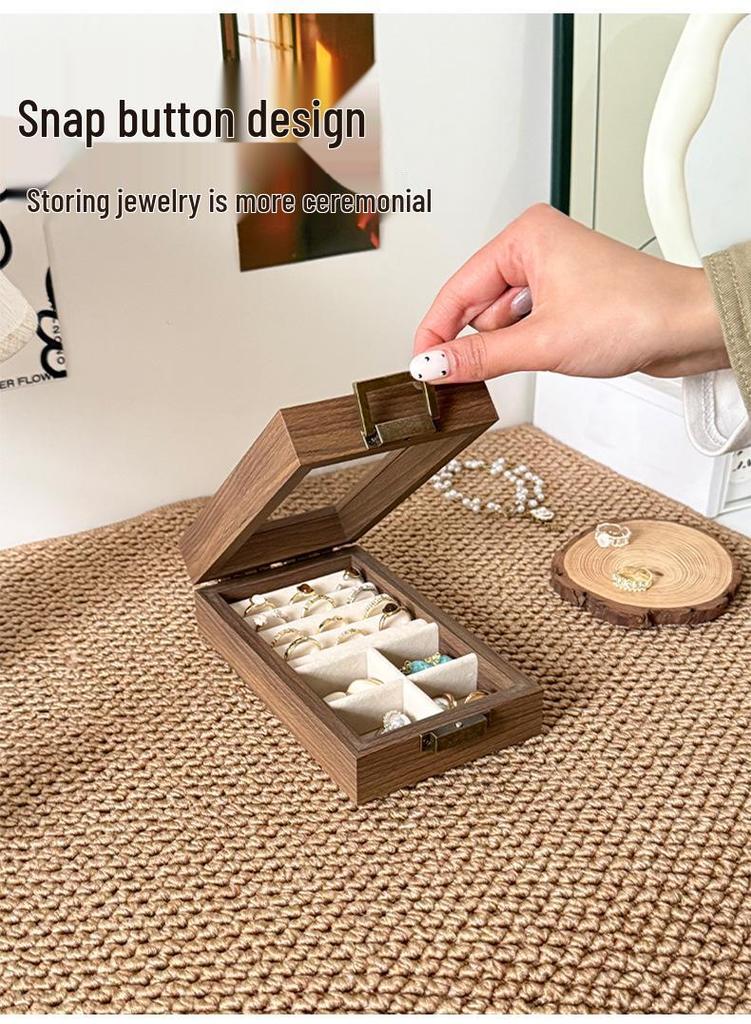 Compact Jewelry Storage Box: Solid Wood Black Walnut Display Stand for Necklaces, Earrings, Studs, Rings, and Bracelets.
