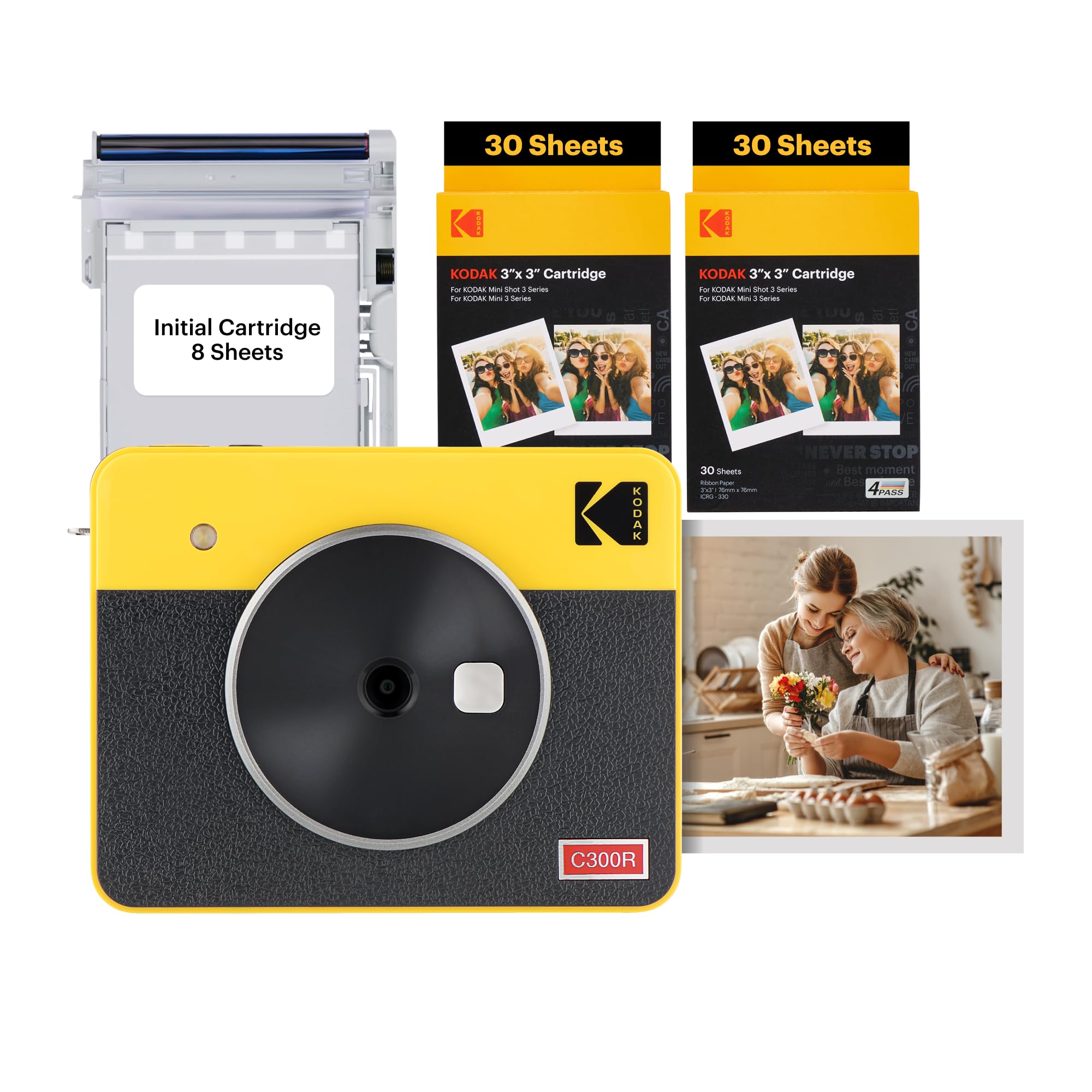 

Kodak Mini Shot 3 Retro 4PASS Instant Camera Photo Printer x Camera Body 8 Sheets 60 Sheets Yellow 2-in-1 & (7.6cm 7.6cm) + + Bundle,