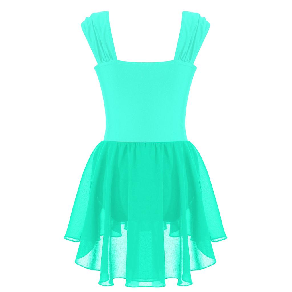 Girls Sleeveless Dance Leotard Ruched V Neck Solid Color Performance Costume