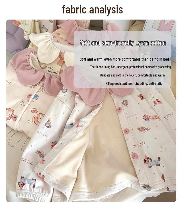 88352 Girls' 2025 Winter Pajama Set with Velvet and Lace - Sweet and Comfortable Homewear