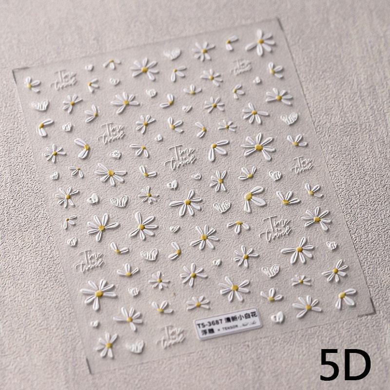 1 Pc 5D Sunflower Nail Stickers Rose Daisy Cherry Blossom Self-adhesive Nail Art Stickers Oil Painting Decorative Sticker