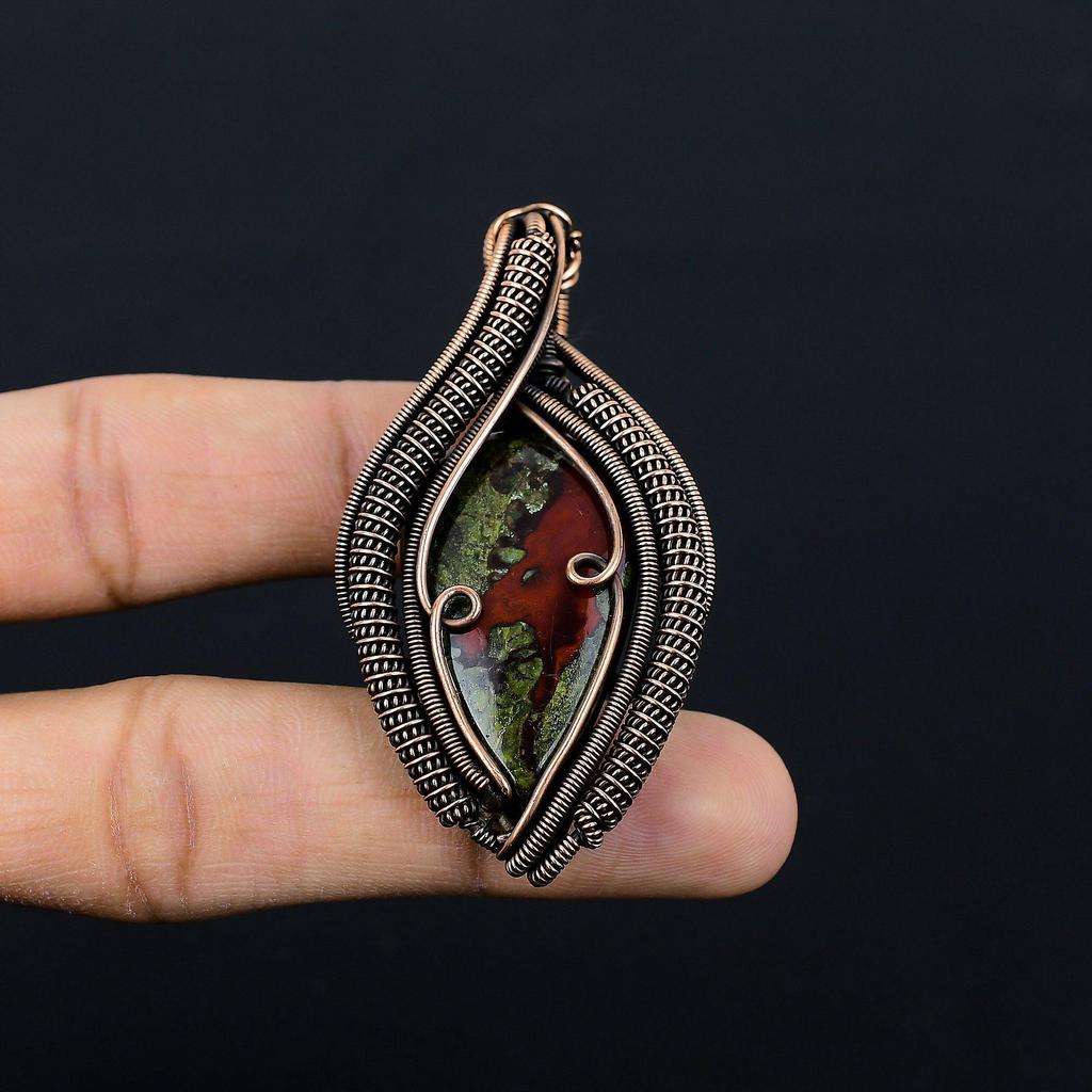 Dragon Blood Jasper Gemstone Pure Copper Wire Wrapped Designer Handmade Pendant Jewelry For Her