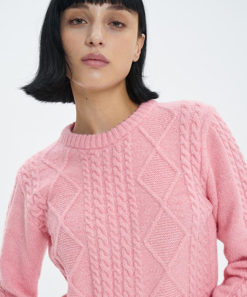 BLOND9 Fisherman Cable Wool Knit Sweater_Pink Rose