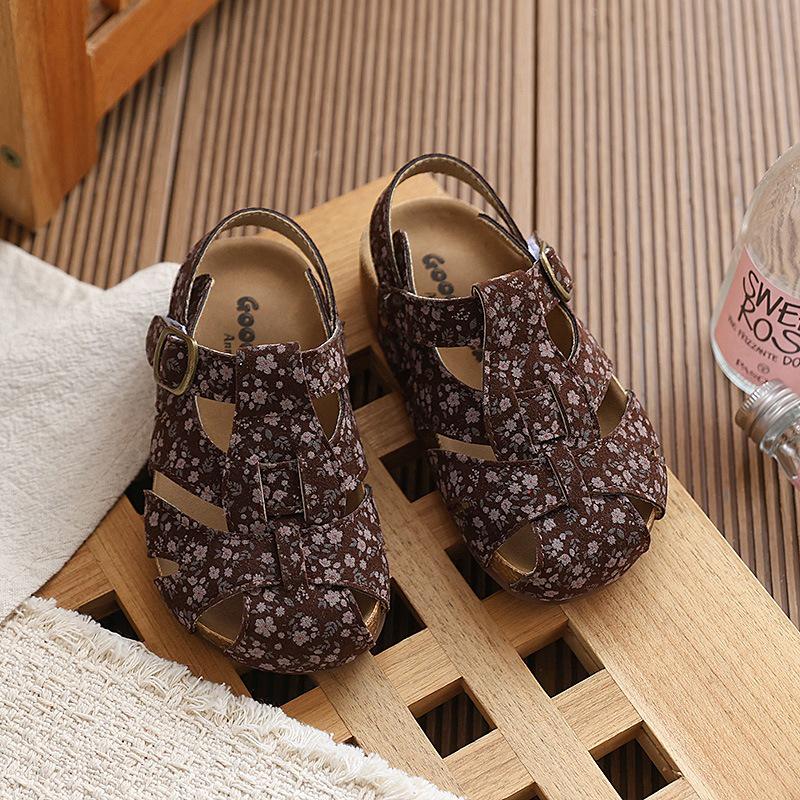Girls Non-Slip Floral Beach Sandals - Soft Sole Korean Style Princess Shoes (2026) 21 коричневый