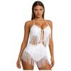 Damen Bauchtanz Bodysuit mit Fransen Pailletten Quasten Ausgeschnitten Rückenfrei Glänzend Jumpsuit