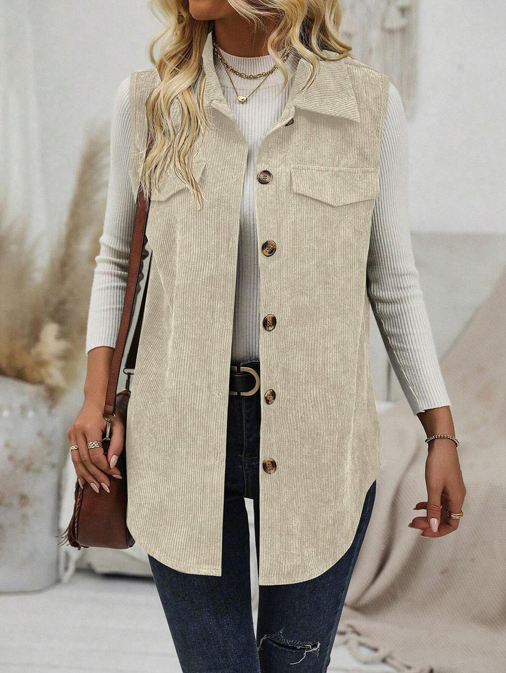 Women S Corduroy Collared Open Front Vest Casual Commute S