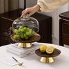 Acacia Wood Tray High-legged Cake Plate Golden Foot Glass Cover Dessert and Snack Display Plate Desktop Storage Container Party