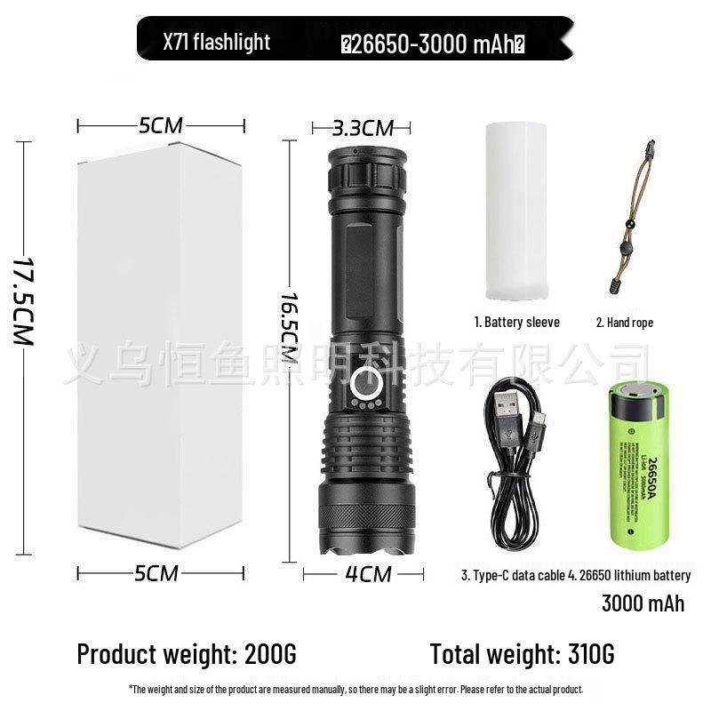 XHP90 Explosion-Proof Rechargeable LED Flashlight: Super Bright, Waterproof, Telescopic Zoom, Aluminum Alloy, Handheld Light for Outdoor Use.