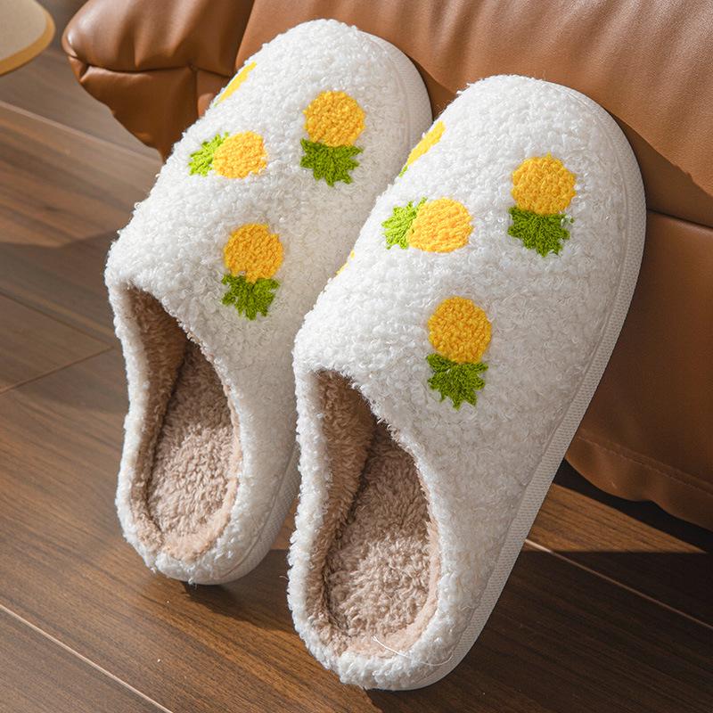 Embroidered Fruit Design Men's & Women's Indoor Cotton Slippers