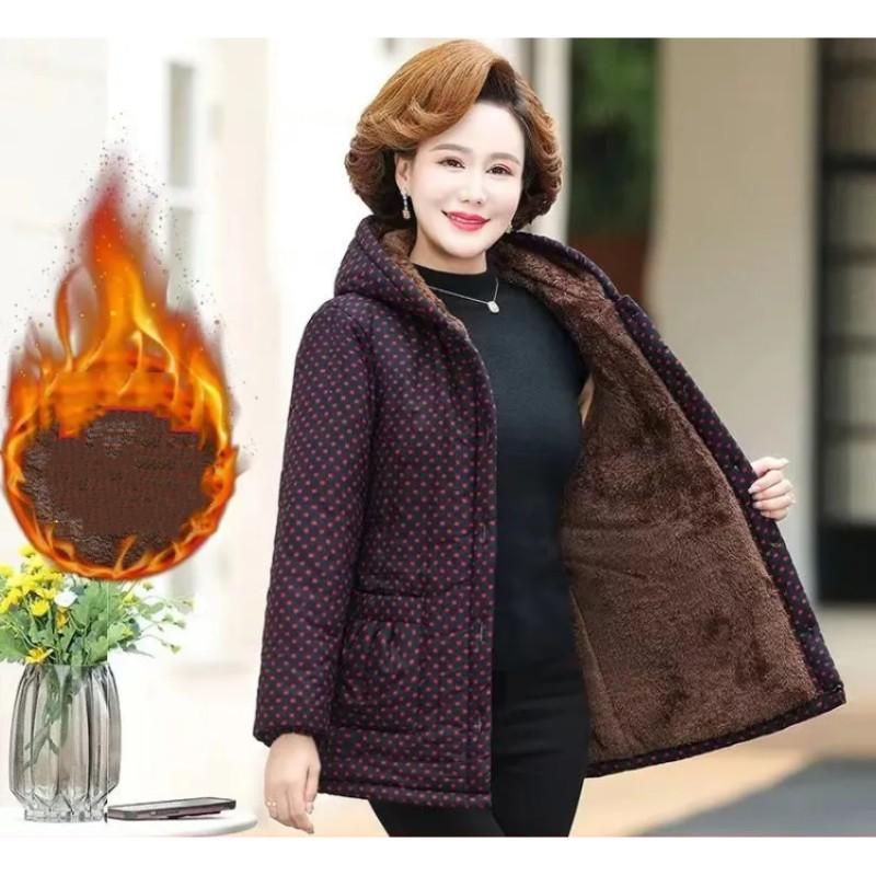 Women's Winter Plus Size Cotton-Padded Jacket Middle-Aged Elderly Mothers Short Warm Padded Coat Casual Hooded Outerwear