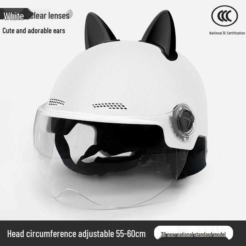 Certified Electric Motorcycle Helmet with Cat Ears - Unisex, Cute, Simple Summer Riding, Sun Protection