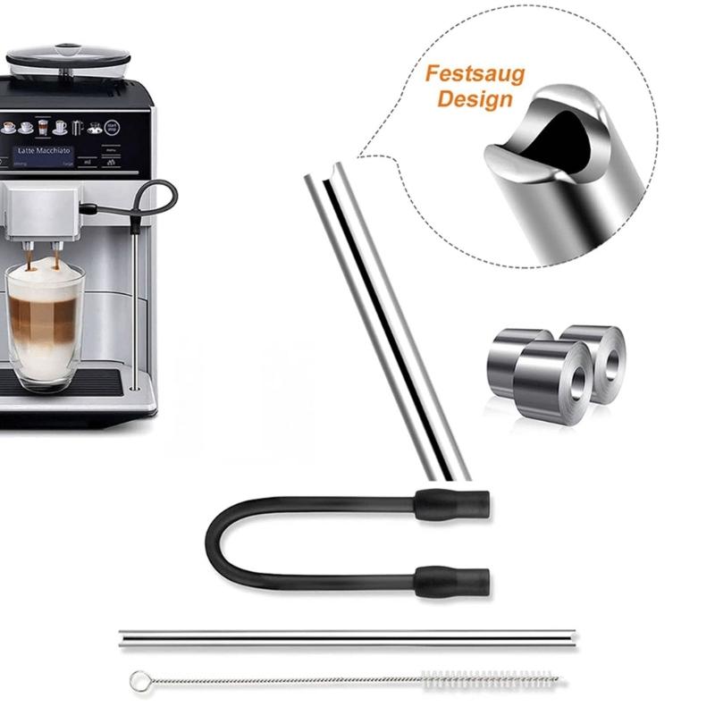 Flexibelt mjölkrörset Reservdel till kaffemaskiner Metallrör med rengöringspenslar Perfekt för kaffeautomater