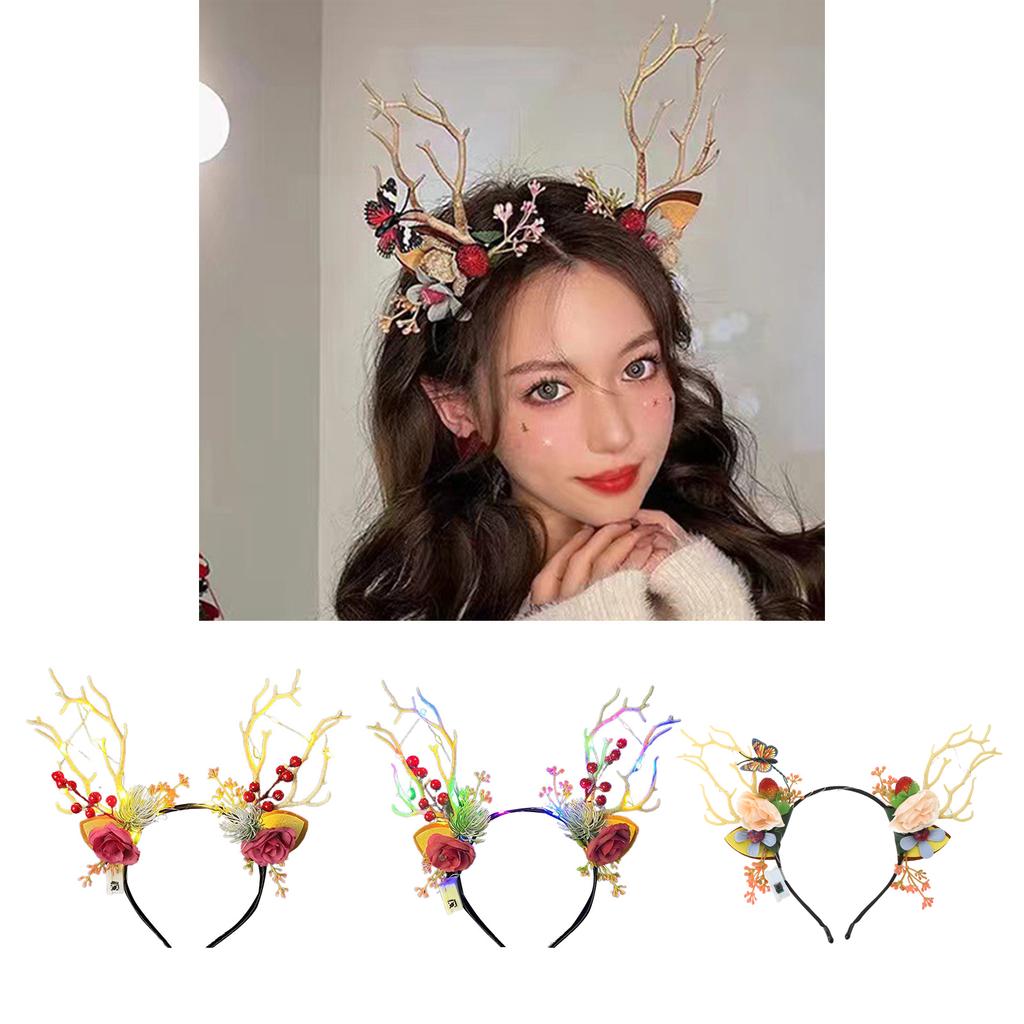 LED Christmas Antler Headband Party Accessories Flashing Christmas Headhoop Festival Party Hairband Holiday Headwear
