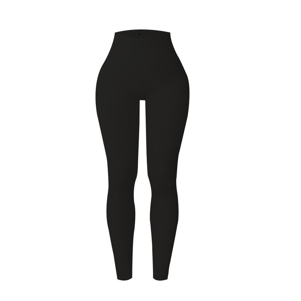 Women's European Style Seamless Ribbed High Waist Yoga Leggings - Peach Butt & Tummy Control Fitness Pants.