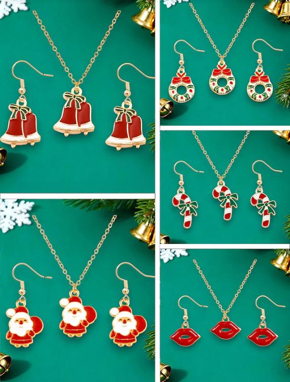 Flower Necklace and Earring Set , Sweet Christmas Jewelry , Alloy Chain 41 - 50 Cm , Trendy Cute Holiday Gift