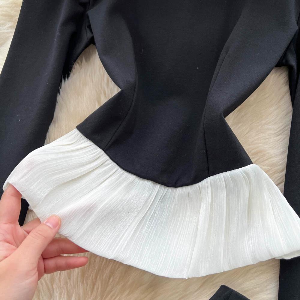 Autumn Winter Women Vintage Hepburn Style Black Business Outfits O-neck Blouses Tops and Long Midi Bodycon Pencil Skirt Office Work Two Piece Set