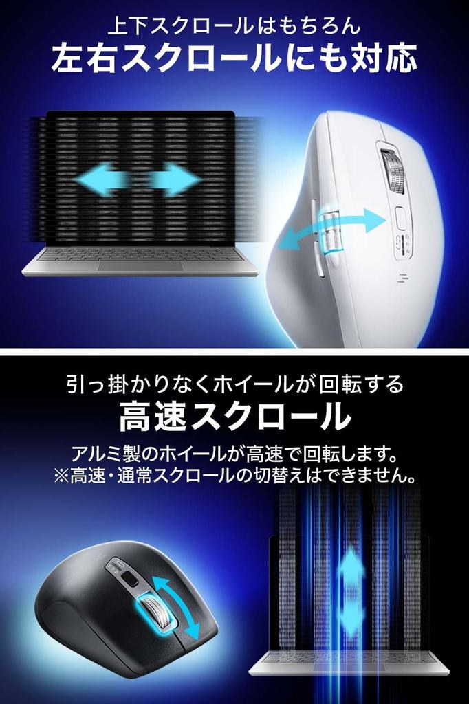 SANWA DIRECT Wireless Horizontal 5 Mouse, Scrolling, High-Speed Scrolling, Quiet, Bluetooth, Multi-Pairing, Rechargeable, Buttons, Back/Forward