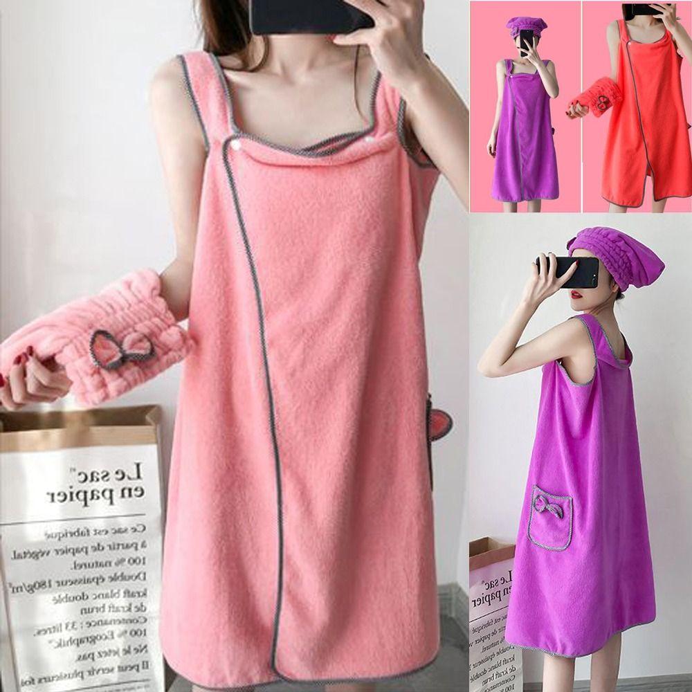 

Coral Velvet Bath Towel Cap Headband Set Soft Bathrobe Towel New Bathrobe Sling Women