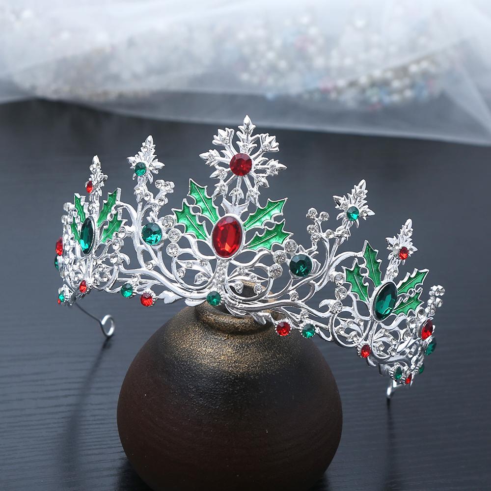 1 Stück Mode Weihnachts-Tiara mit Schneeflocken Haarkrone Stechpalme Edelsteine Aufwändiges Festliches Design Perfekt für Weihnachtsfeiern Cosplay