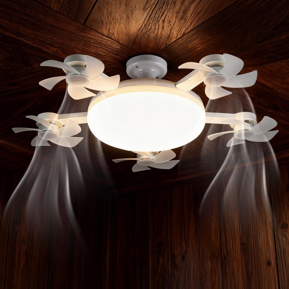 2-in-1 Foldable Ceiling Fan Light Bulb E27 Standard Base 3-Speed Adjustable Wind & 3-Color Dimming, Retractable Blades For I8P2
