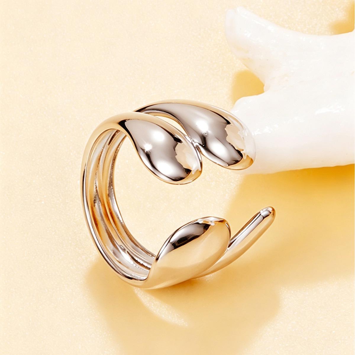 18K Gold Geometric Water Drop Open Ring - Personalized Stainless Steel Jewelry for Women
