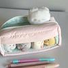 Causal Cute Pencil Case Tranpsarent Windows Badge Pin Displaying Stationery Organizer Large Capacity Pen Bag Back To School