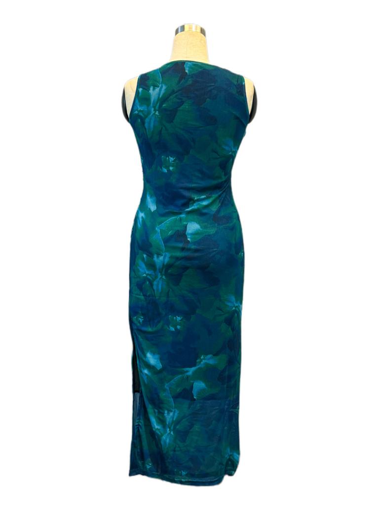 Summer Women Sleeveless Print Mesh Bodycon Dress Mature Style French Retro Patchwork Slim Sexy Elegant Women Maxi Dress
