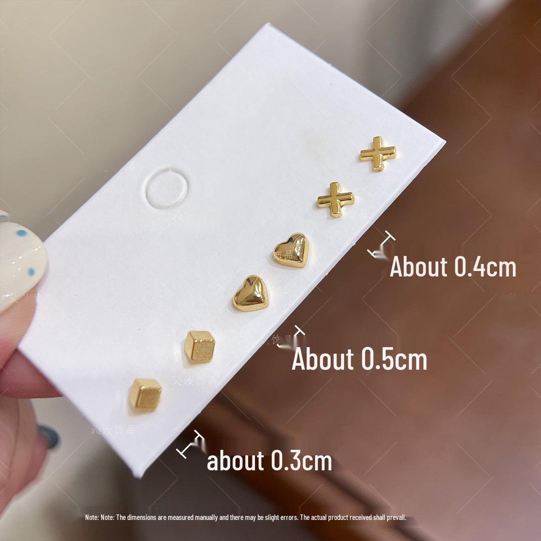 Stylish Silver Heart and Square Cross Earrings - Versatile, Minimalist Design for a Unique, High-End Look.