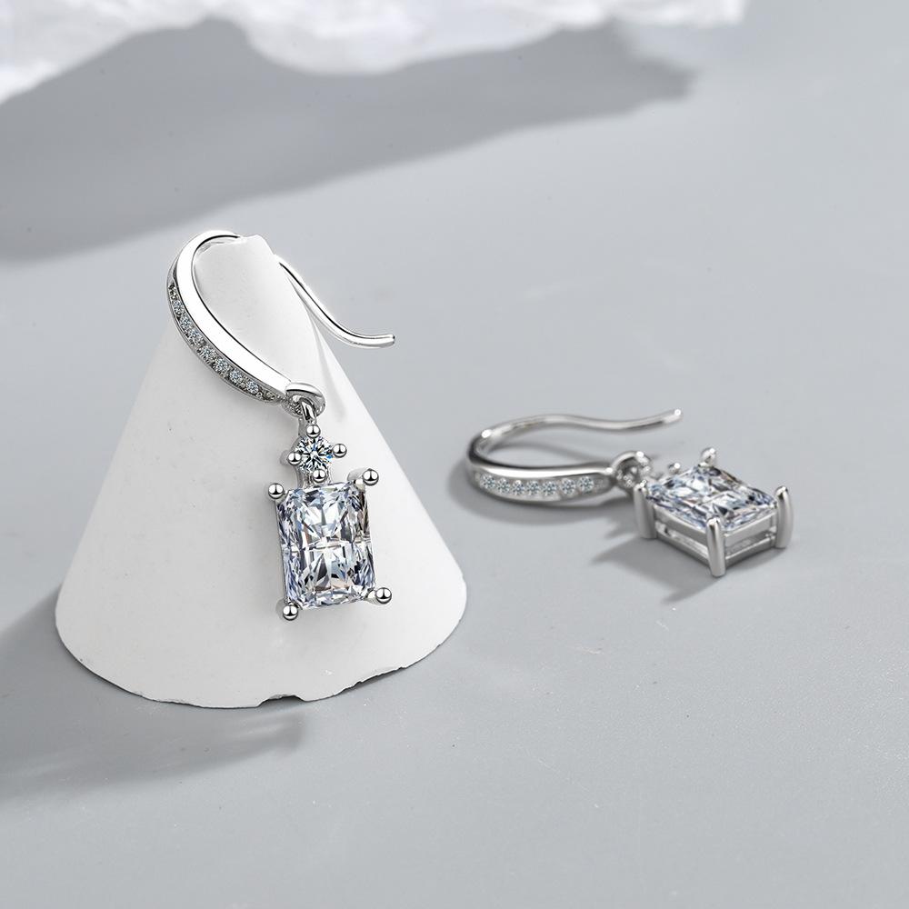 2026 Ear Buckle Women's Simple Single-row Drill Ear Buckle Personalized Square Diamond Short Earrings, Earrings, Ear Hooks