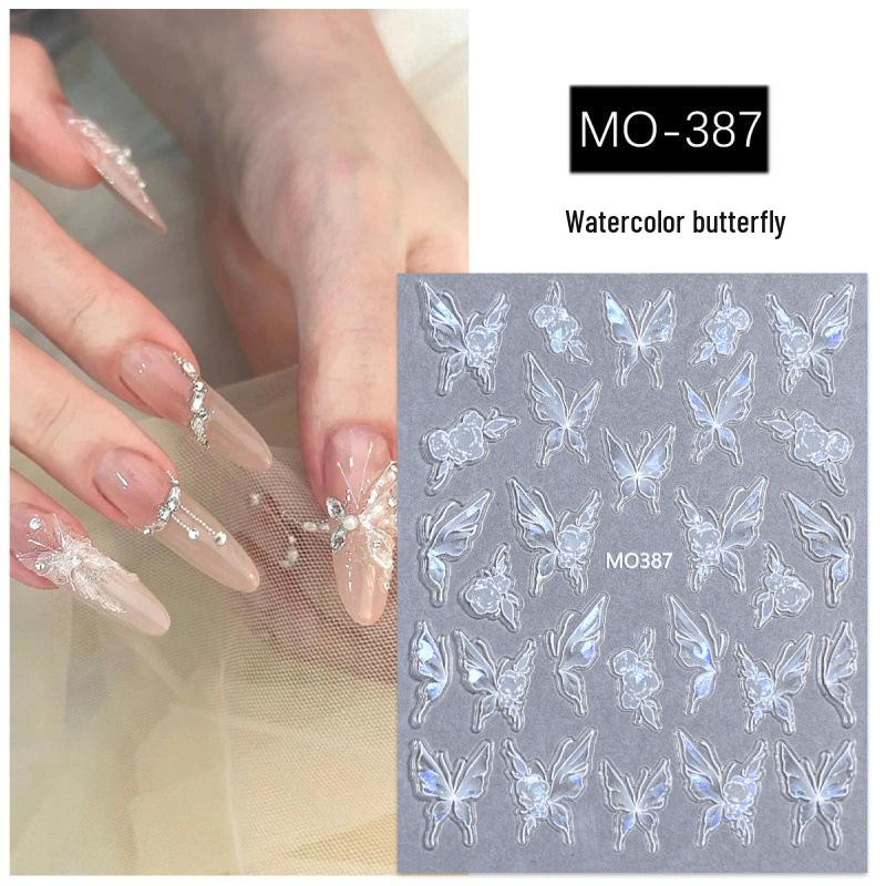 Iridescent Watercolor 3D Butterfly Nail Stickers